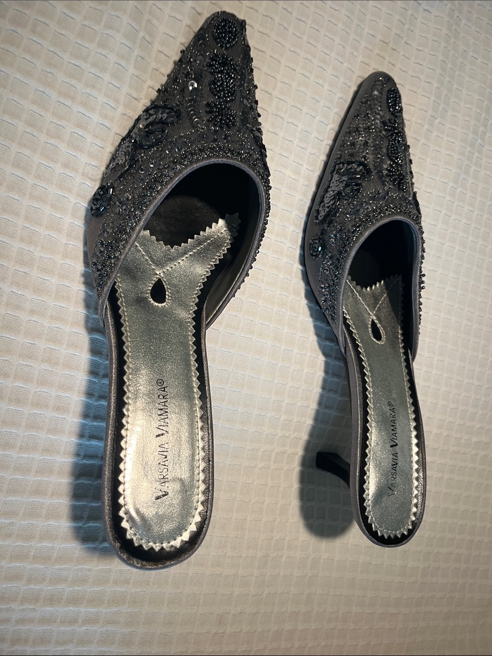 Varsavia Viamara Black Beaded Pointed Slip-On Mules